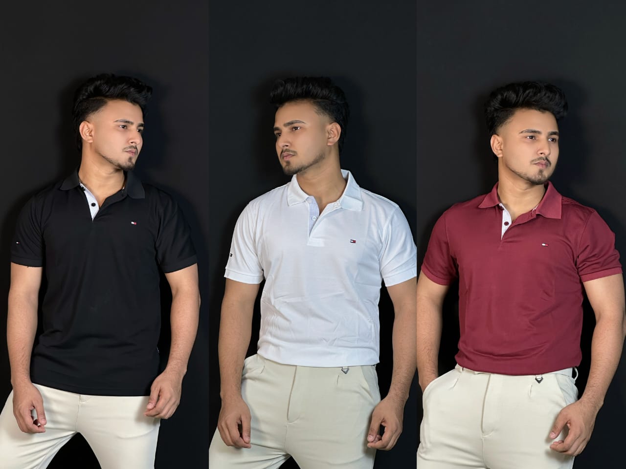 "সাদা", " কালো", "মেরুন" কালার পোলো টি-শার্ট কম্বো। TM